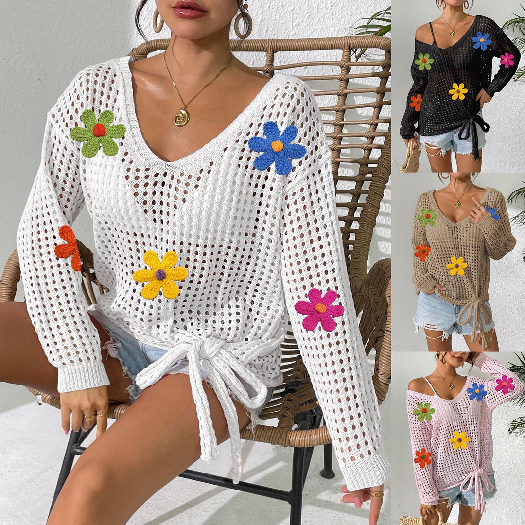Women's crochet top with flower appliqués Mune Fashion
