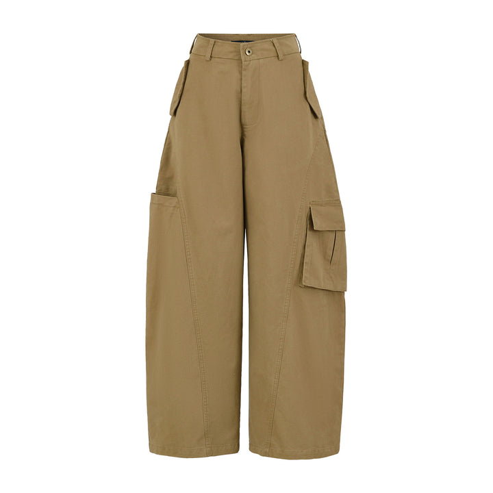 Women's Cropped Cargo Pants with High Waist, Wide Leg, and Flap Pockets Mune Fashion