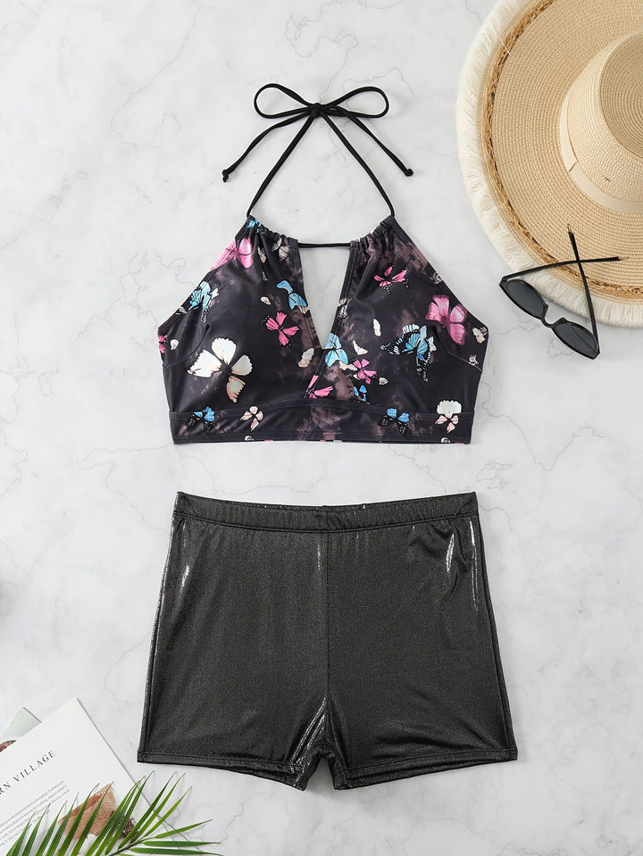 Women’s bikini set with floral top and high-shine shorts Mune Fashion