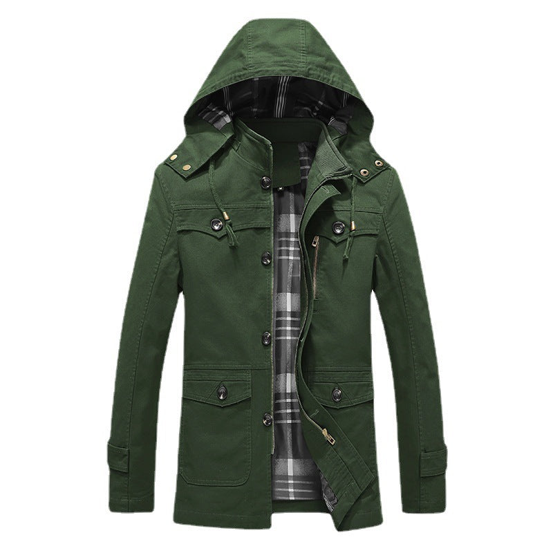 Men's Canvas Parka with Lined Hood, Checked Lining and Multifunctional Outer Pockets Mune Fashion