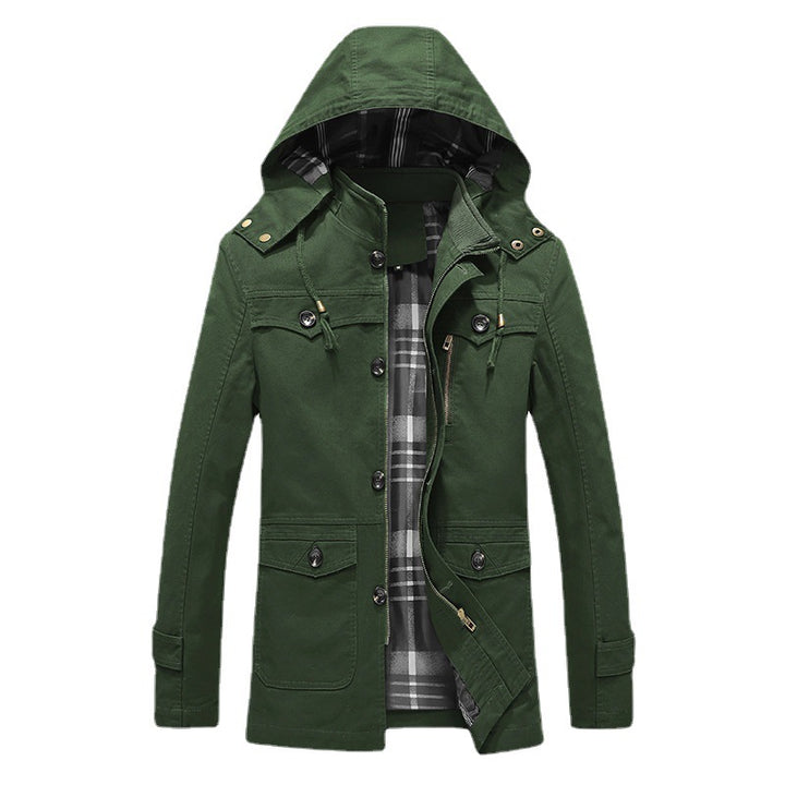 Men's Canvas Parka with Lined Hood, Checked Lining and Multifunctional Outer Pockets Mune Fashion