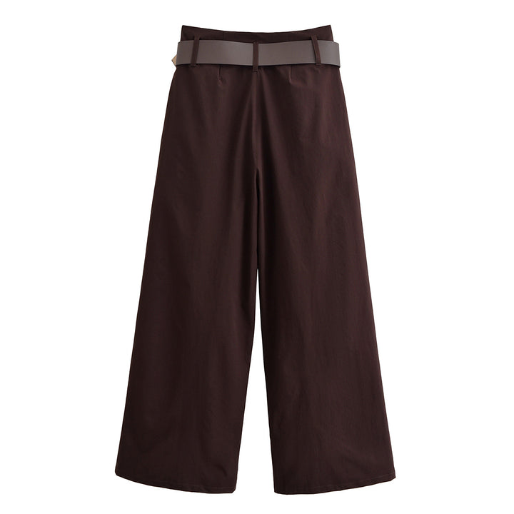 Women's High-Waisted Culotte Palazzo Trousers with Pleats and Wide Decorative Belt Mune Fashion