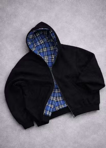 Men's Padded Hoodie with Checked Lining and Full-Length Zipper Mune Fashion
