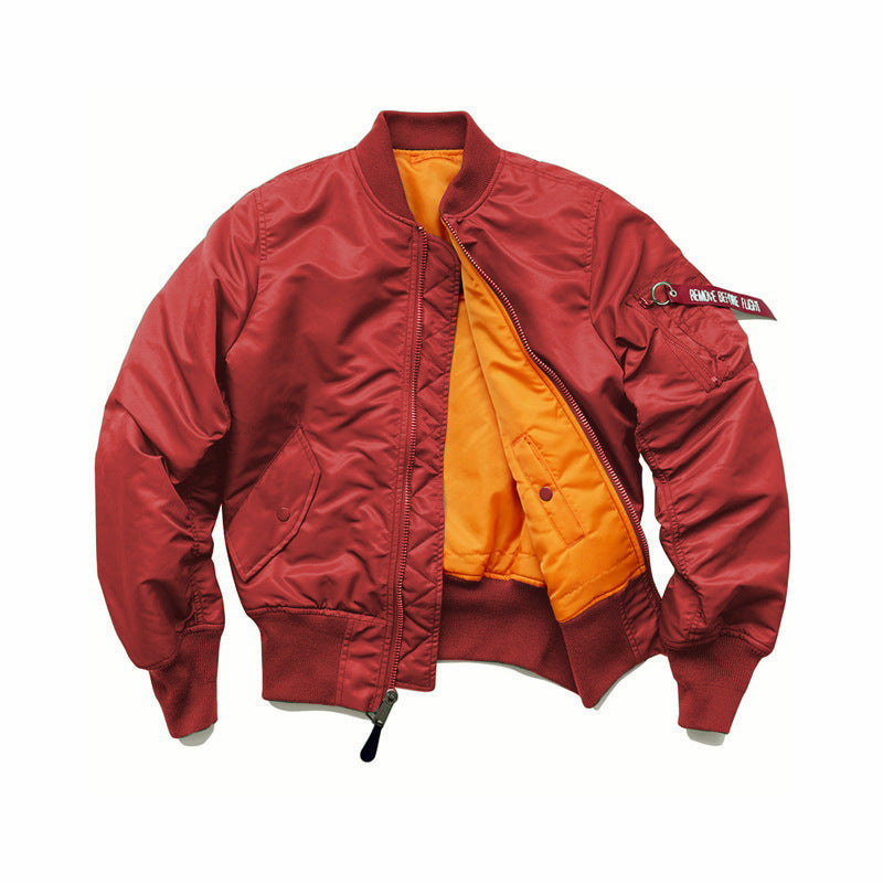 Men's flight bomber jacket with contrasting inner lining, utility arm pocket, and ribbed cuffs Mune Fashion