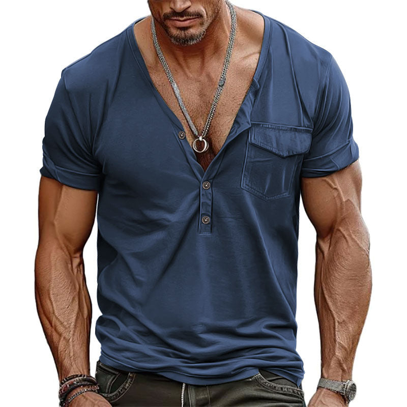 Men's nano athletic short sleeve shirt with deep V-neck, button placket and chest pocket Mune Fashion