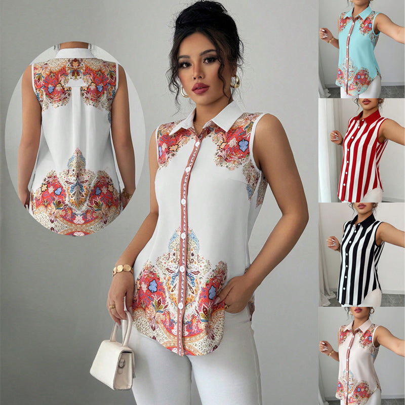 Women's Sleeveless Shirt Blouse with Kent Collar, A-Line Silhouette and Concealed Button Placket Mune Fashion