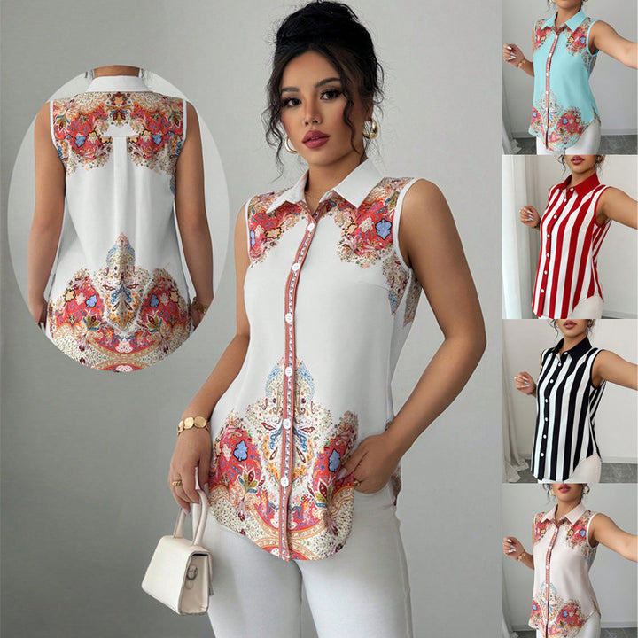 Women's Sleeveless Shirt Blouse with Kent Collar, A-Line Silhouette and Concealed Button Placket Mune Fashion