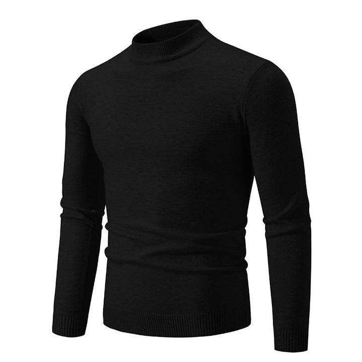 Men's Slim Fit Fine Knit Mock Neck Sweater with Ribbed Collar and Hem Mune Fashion