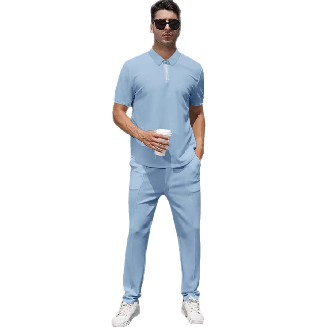 Men's urban travel polo shirt with short front zipper, elastic interlock and wrinkle-free care Mune Fashion