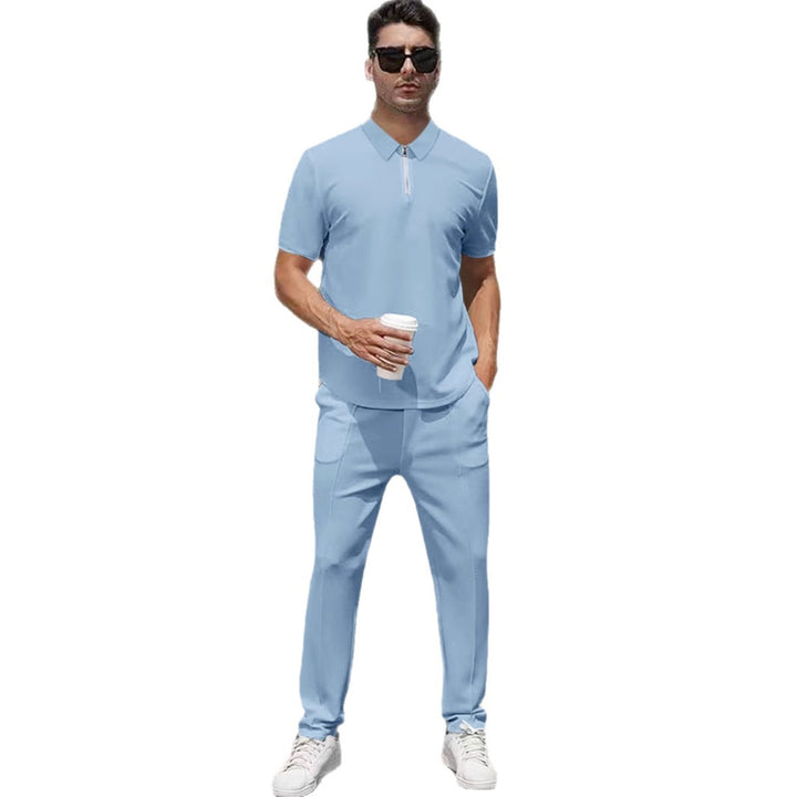 Men's urban travel polo shirt with short front zipper, elastic interlock and wrinkle-free care Mune Fashion