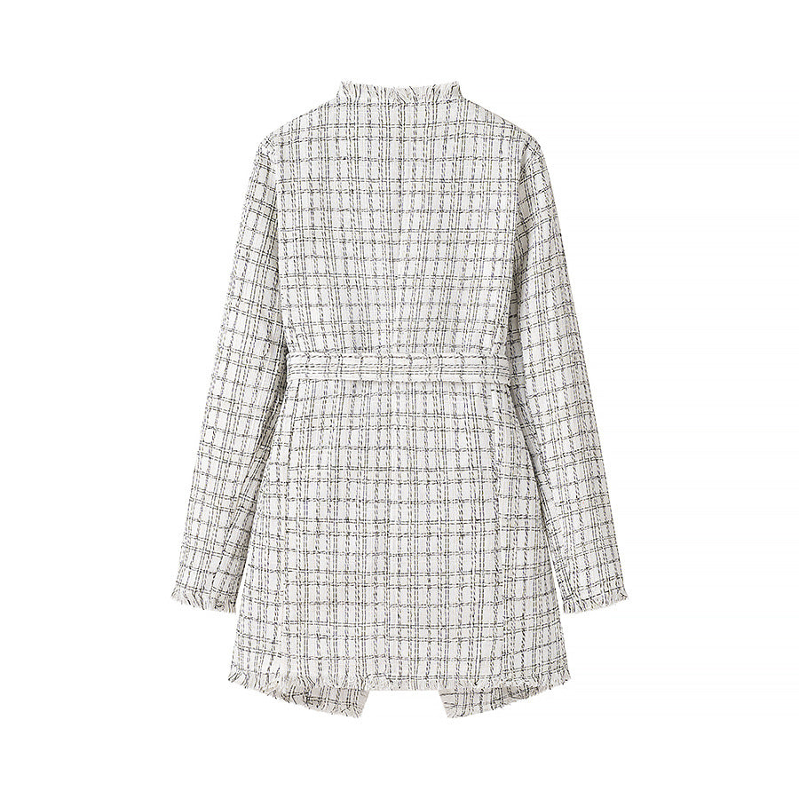 Women's Tailored Boucle Short Coat with Shawl Collar and Tie Belt Mune Fashion