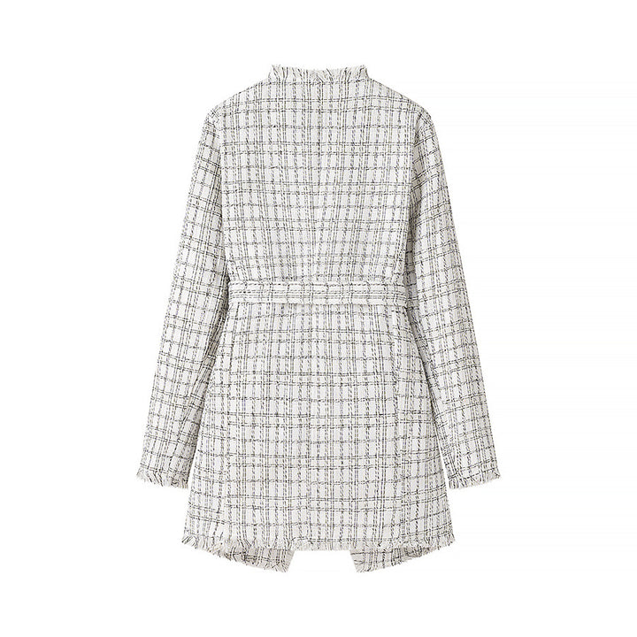 Women's Tailored Boucle Short Coat with Shawl Collar and Tie Belt Mune Fashion