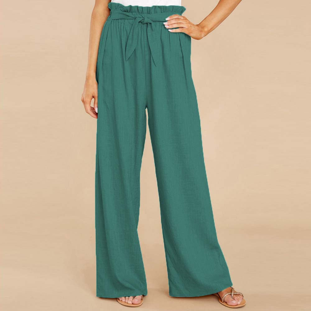 Women's linen pants with paperbag waistband and wide leg Mune Fashion