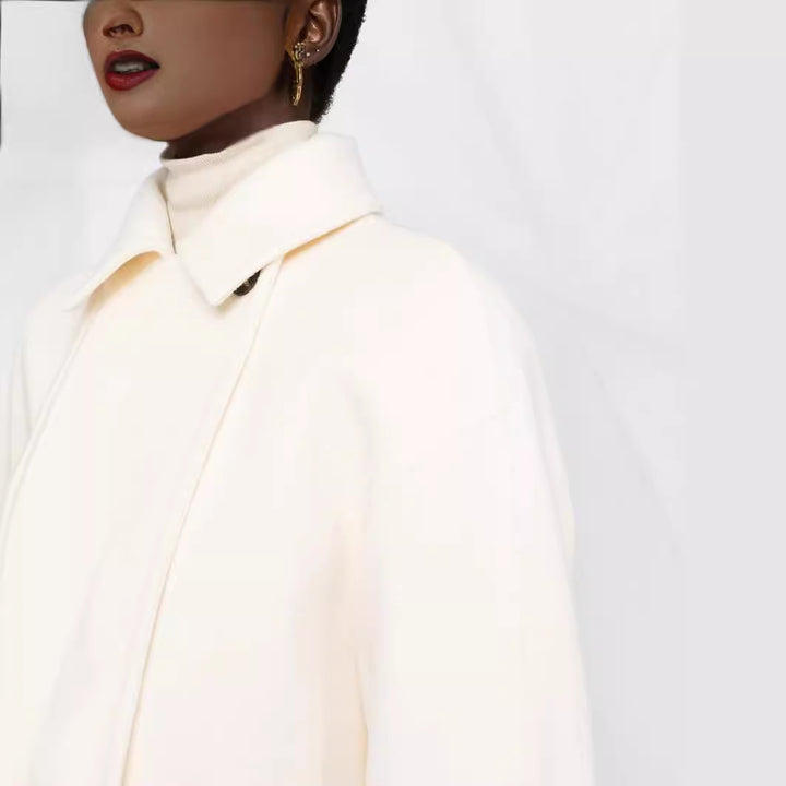 Ladies Oversize Wool Blend Coat with Dropped Shoulders and Minimalist Button Placket Mune Fashion
