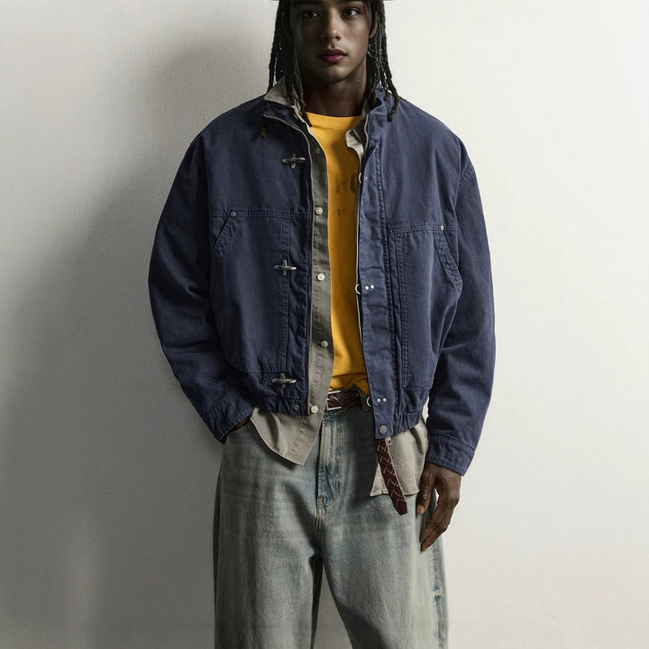 Men's Lightweight Oversized Field Jacket with Stand-up Collar and Toggle Closures Mune Fashion