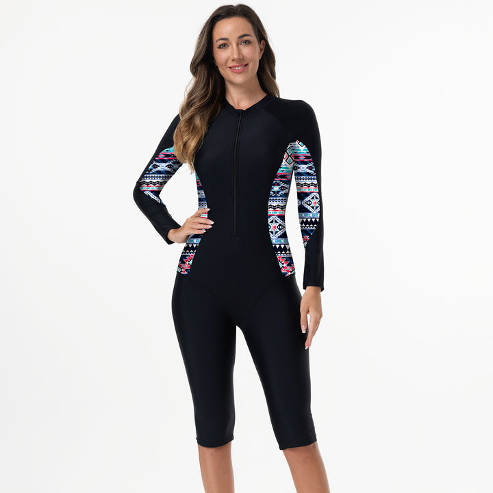 Women Long Sleeve Surf Suit with Colorful Plant Pattern Mune Fashion