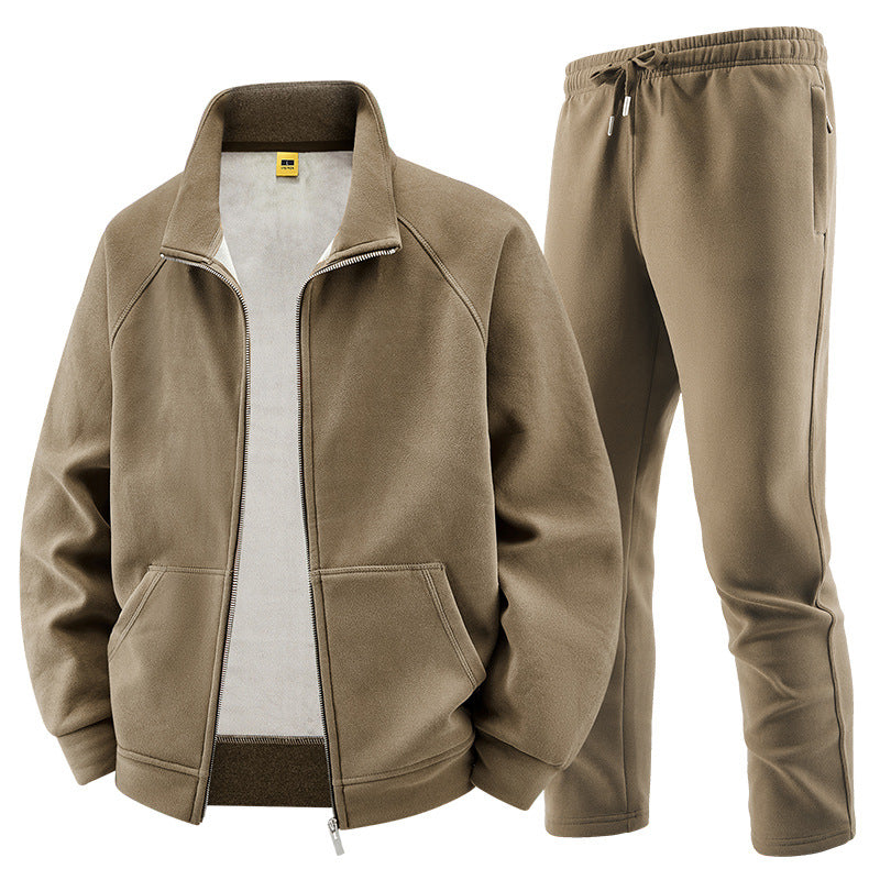 Men's Fleece Training Set with Stand-up Collar and Elastic Waistband Mune Fashion