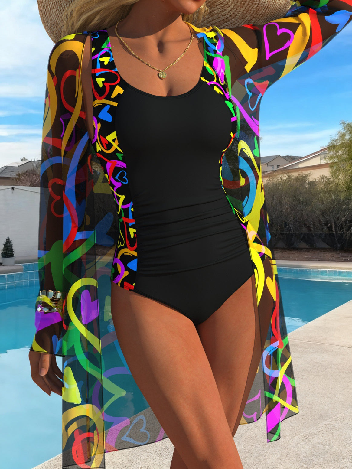 Women's swimsuit with trendy leopard print and transparent overlay Mune Fashion