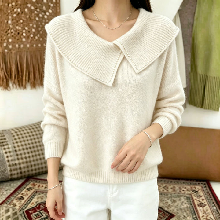 Women's sweater with oversized sailor collar and pearl trim Mune Fashion