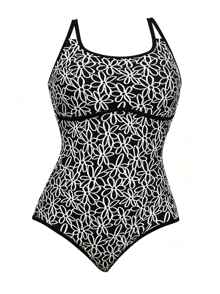 Women's Sporty One-Piece Swimsuit with Floral Pattern Mune Fashion
