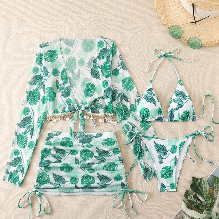 Women's Beach Swimsuit Set with Elegant Wrap Blouse Mune Fashion