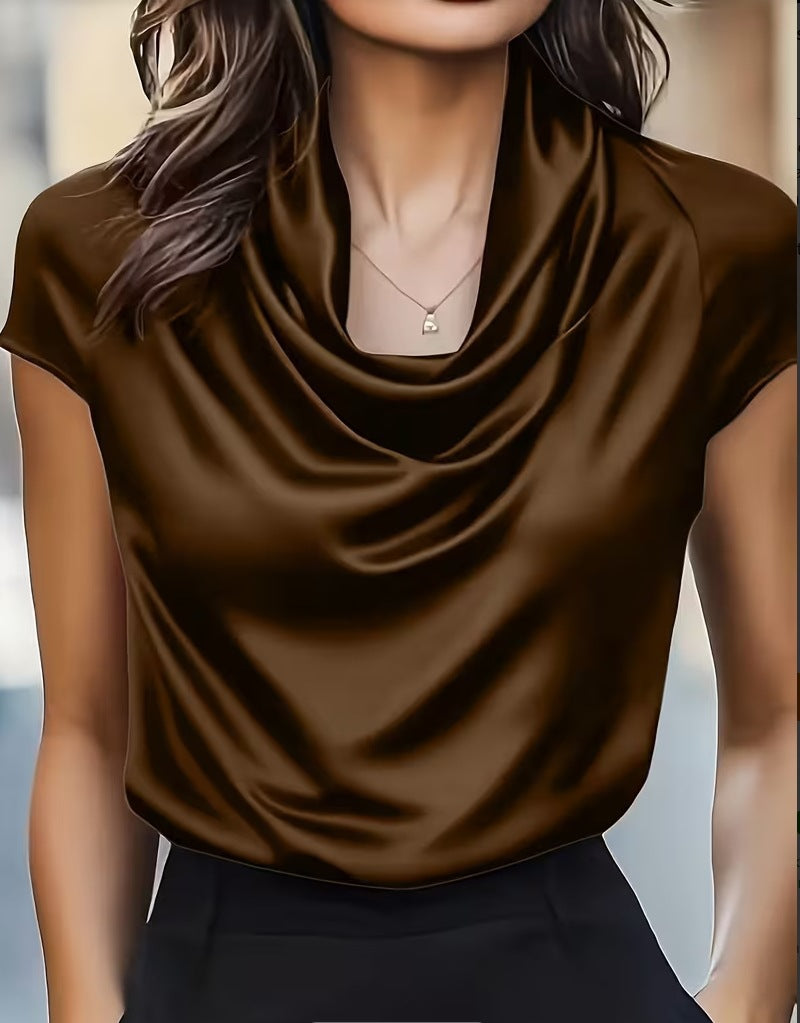 Women's blouse waterfall neckline short sleeve
