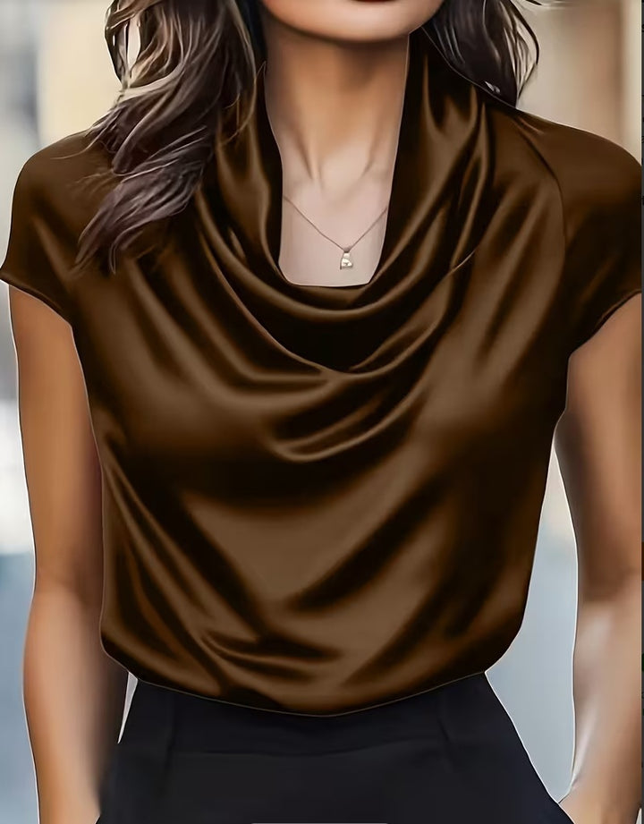 Women's blouse waterfall neckline short sleeve