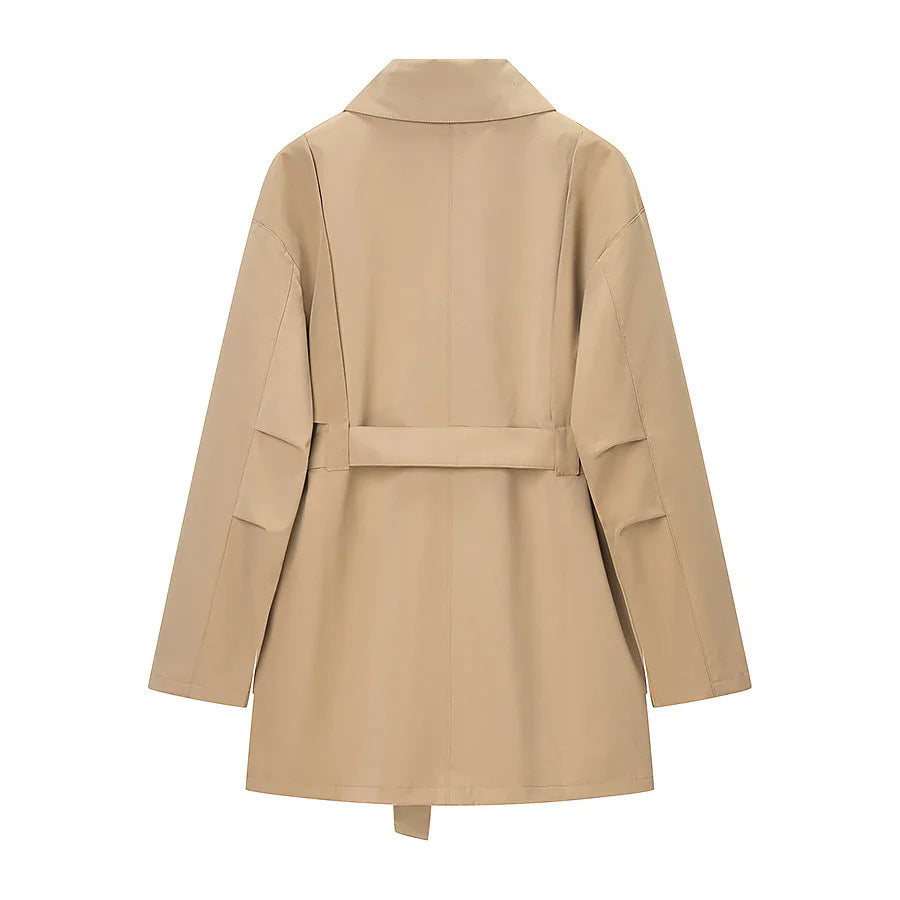 Women's tailored trench parka with tie belt, asymmetrical flap and large patch pockets Mune Fashion