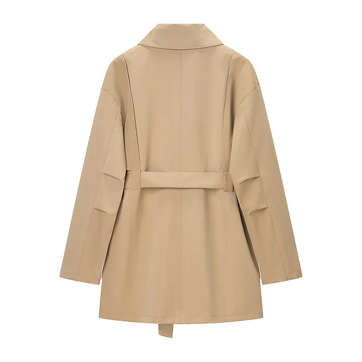 Women's tailored trench parka with tie belt, asymmetrical flap and large patch pockets Mune Fashion