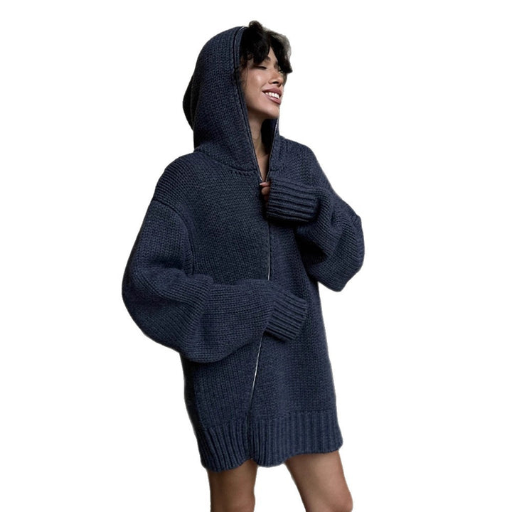 Women's Oversize Hooded Knit Cardigan with Zipper Mune Fashion