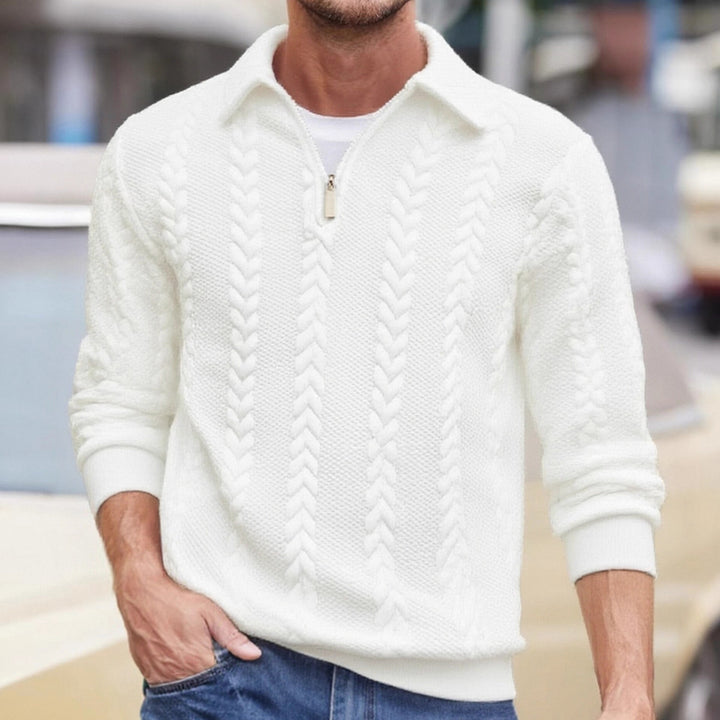 Men's half-zip pullover with kent collar, cable knit structure and ribbed hem Mune Fashion