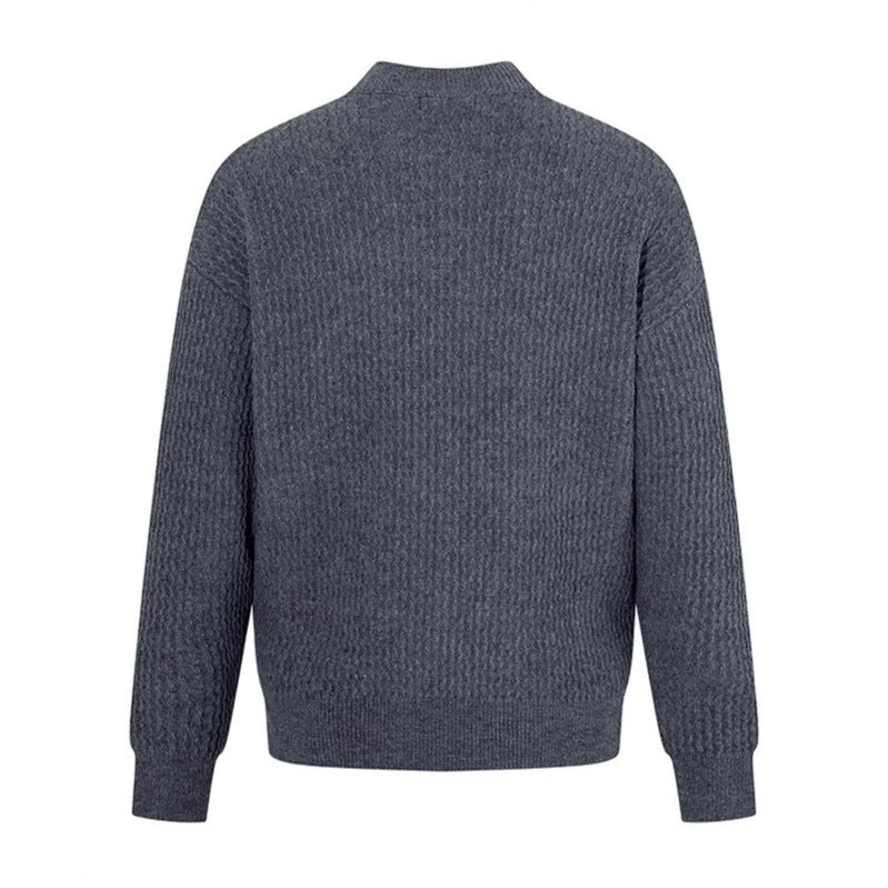 Men's fine knit pullover with structured knit and narrow stand-up collar Mune Fashion