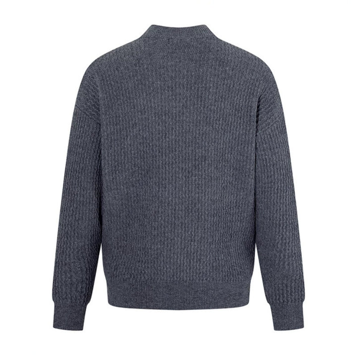 Men's fine knit pullover with structured knit and narrow stand-up collar Mune Fashion