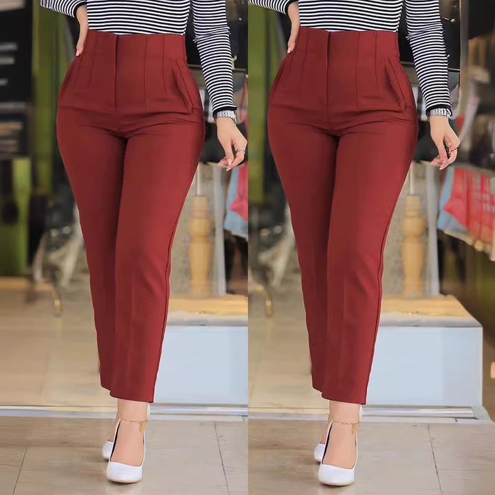 Women High-Waisted Slim-Fit Pleated Trousers with Straight Leg Mune Fashion