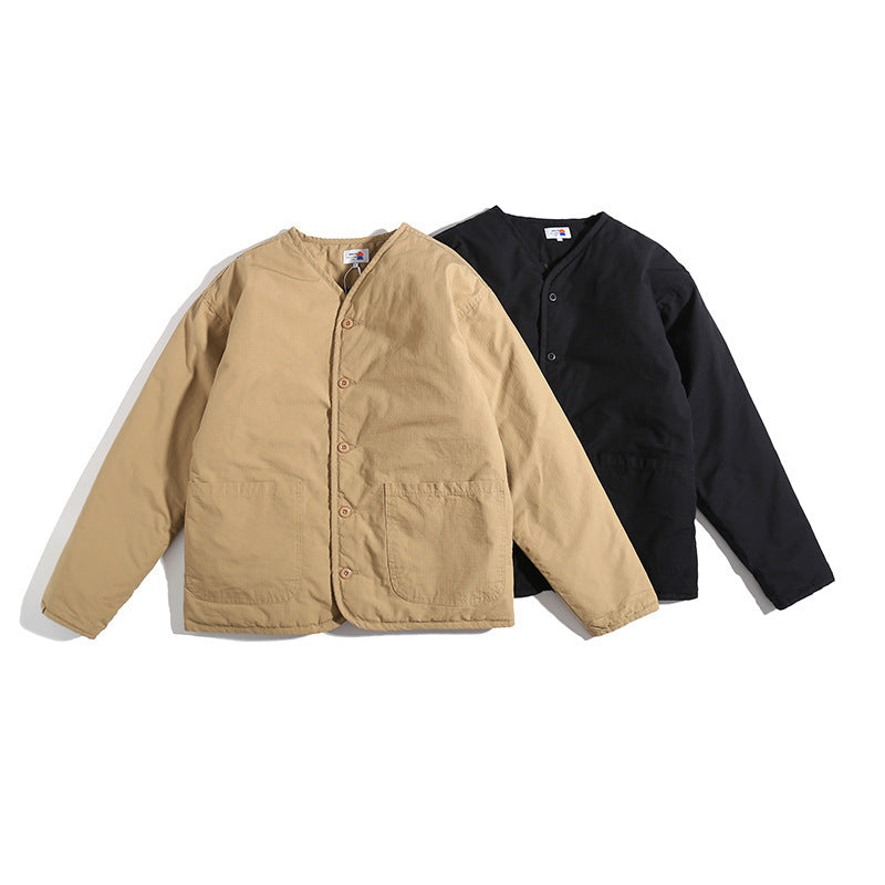 Unisex Lightly Quilted Round Neck Transitional Jacket with Button Placket and Patch Pockets Mune Fashion