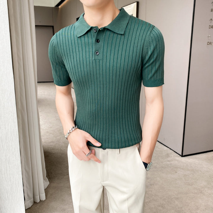 Men's Fashionable Short Sleeve Polo Shirt with Ribbed Structure Mune Fashion