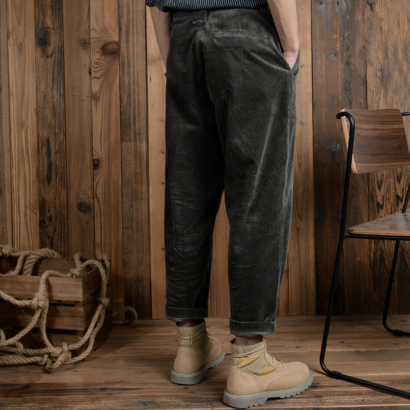 Men's corduroy pants in relaxed fit with tapered shape and canvas belt Mune Fashion