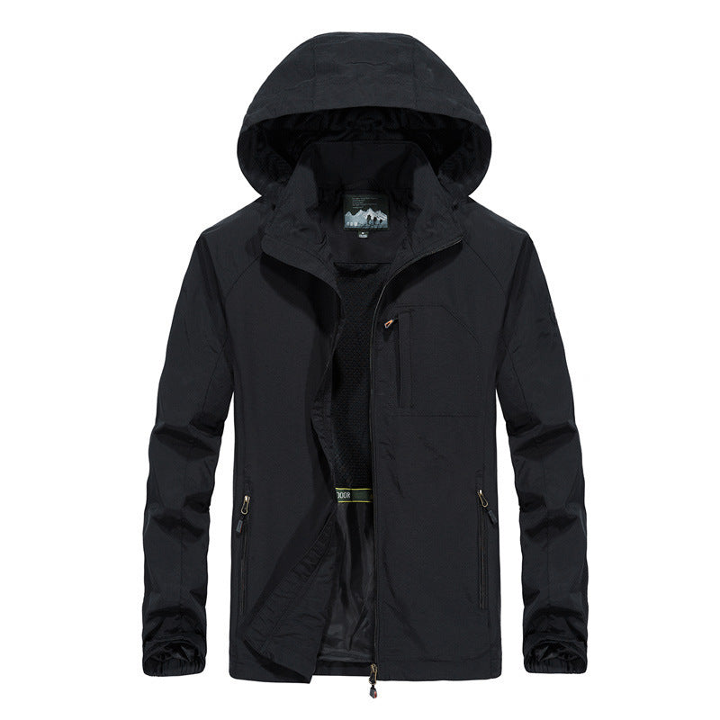 Men's Lightweight Wind-Resistant Softshell Outdoor Jacket with Hood, Mesh Lining, and Multifunctional Pockets Mune Fashion