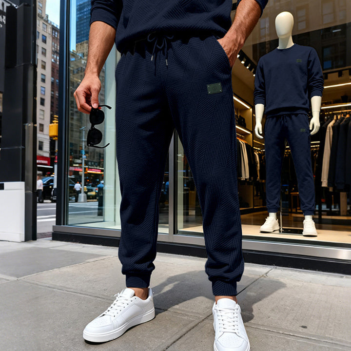Men's Structured Jogging Pants with Geometric Waffle Pattern and Elastic Cuffs Mune Fashion