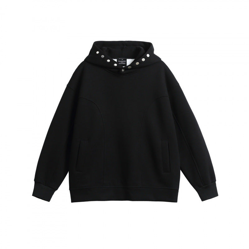 Unisex Oversize Hoodie made of mélange cotton blend with stud embellishments and seam details Mune Fashion