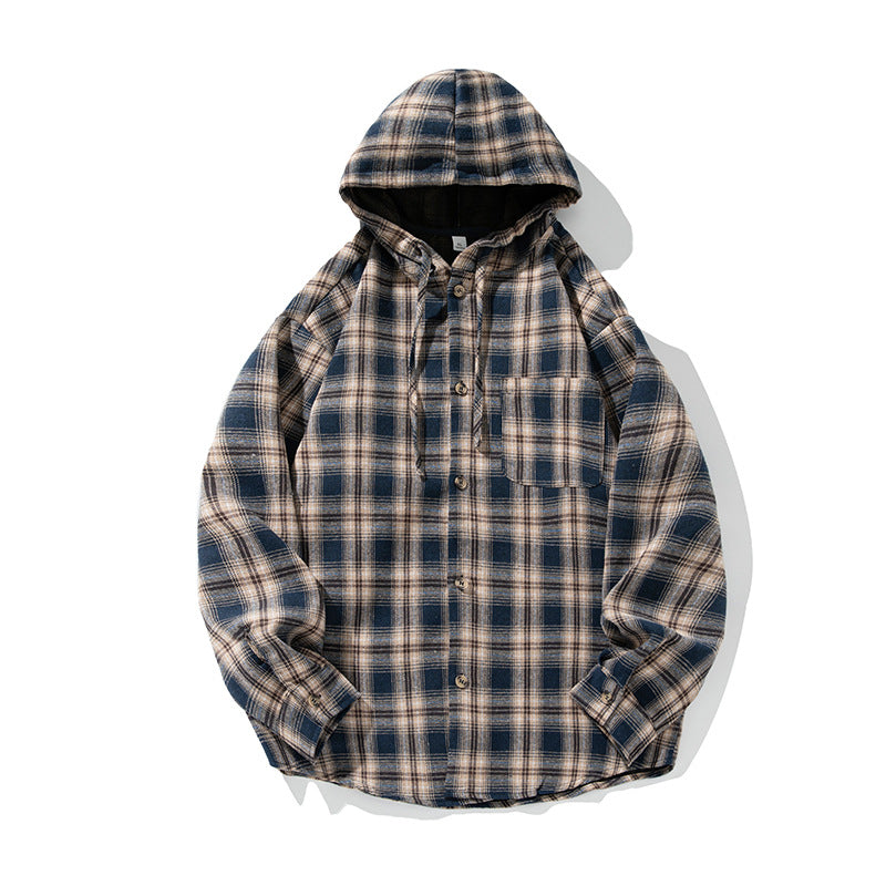 Unisex Hooded Flannel Overshirt in Check Pattern with Button Placket and Chest Pocket Mune Fashion