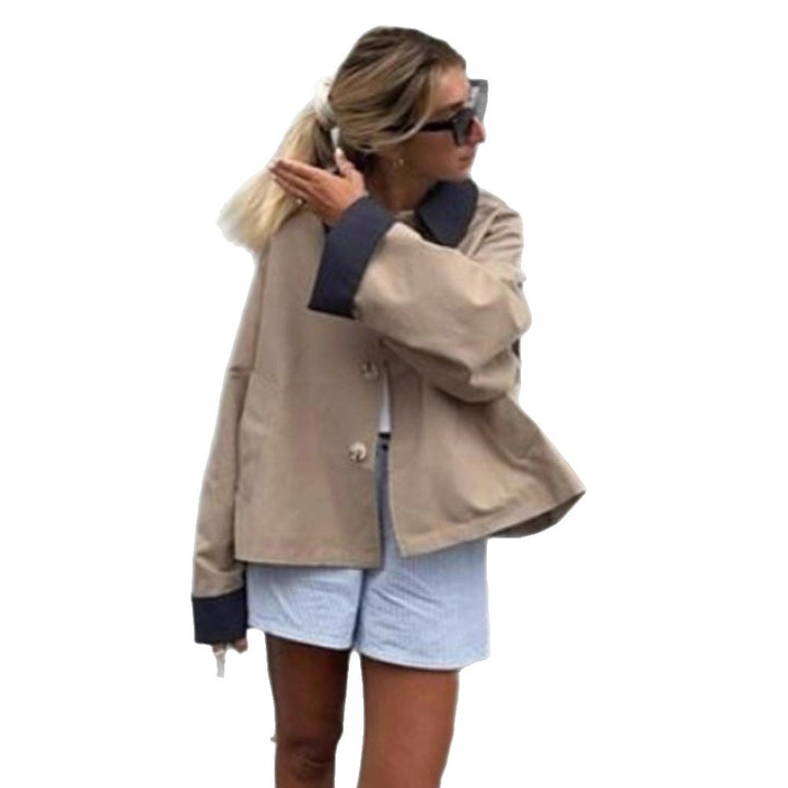 Women's Boxy Transitional Jacket with Contrast Collar, Concealed Button Placket, and Extended Sleeves Mune Fashion