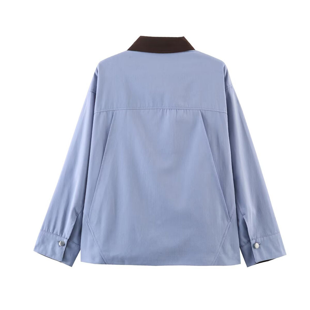 Women's oversized field jacket with contrasting collar and multiple patch pockets Mune Fashion