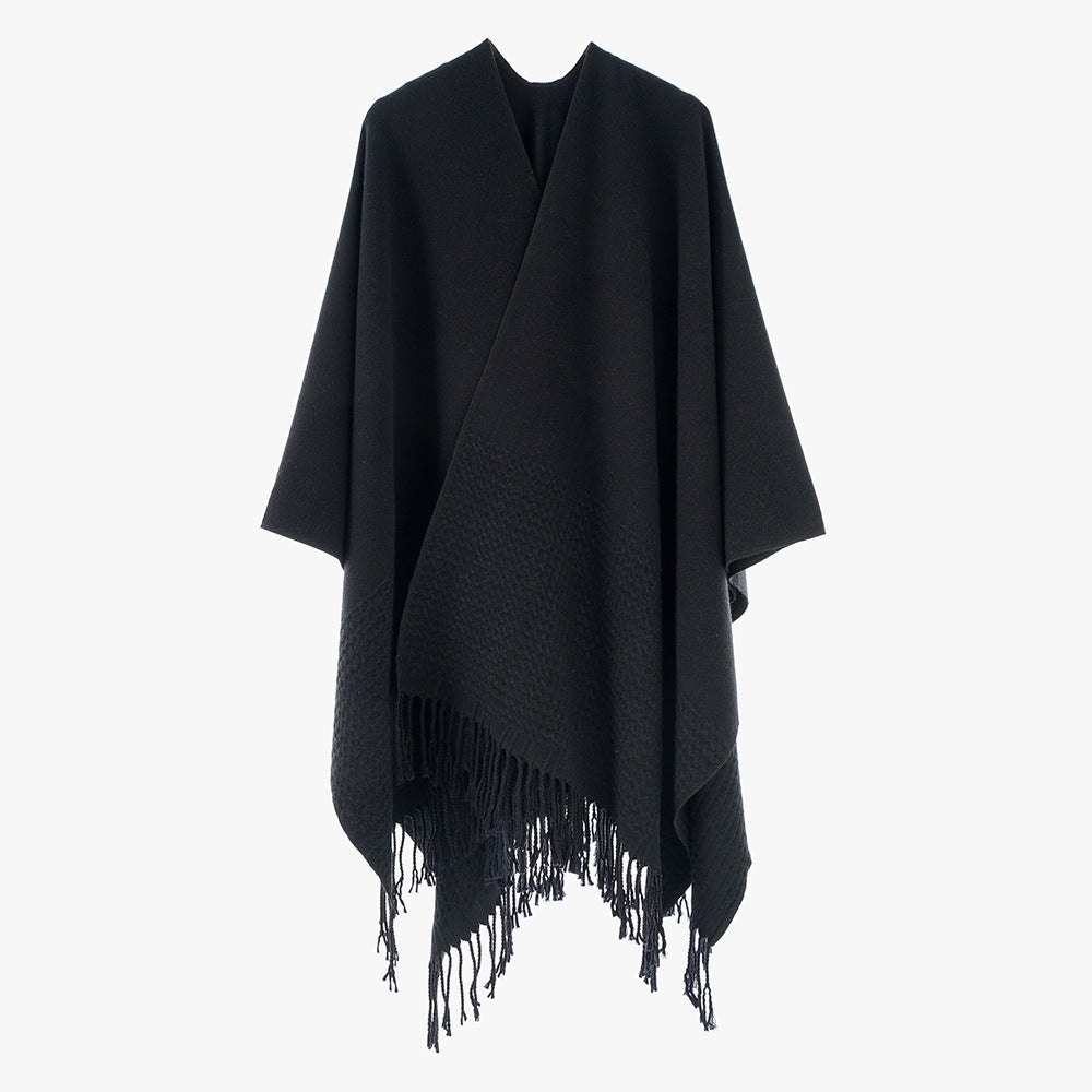 Women's Minimalist Rectangle Throw from Wool Blend with Fine Texture and Fringes Mune Fashion