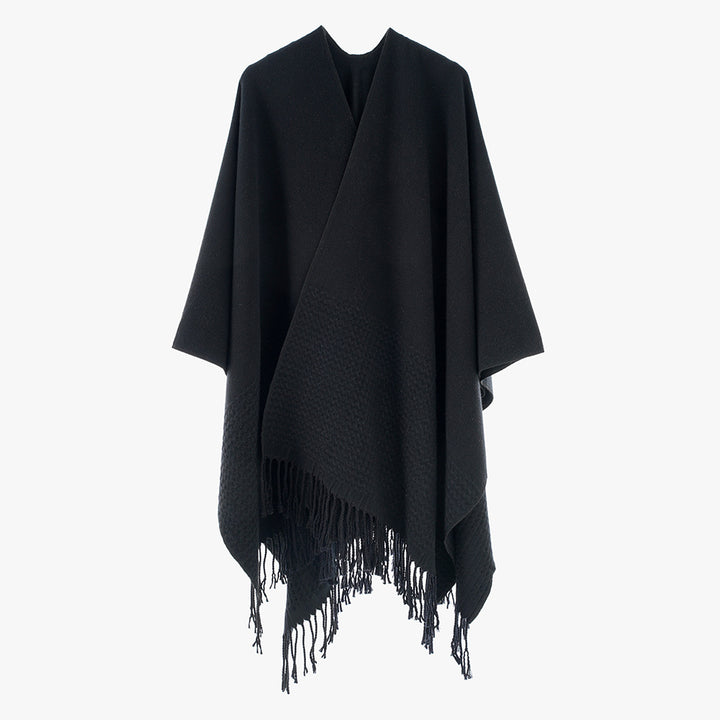 Women's Minimalist Rectangle Throw from Wool Blend with Fine Texture and Fringes Mune Fashion