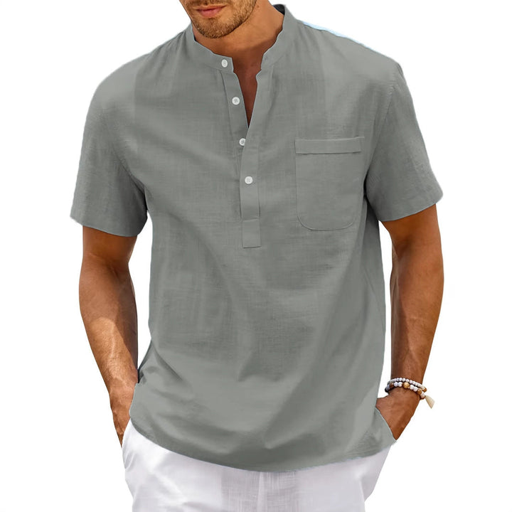 Men's Comfortable Short Sleeve Shirt with Stand Collar Mune Fashion