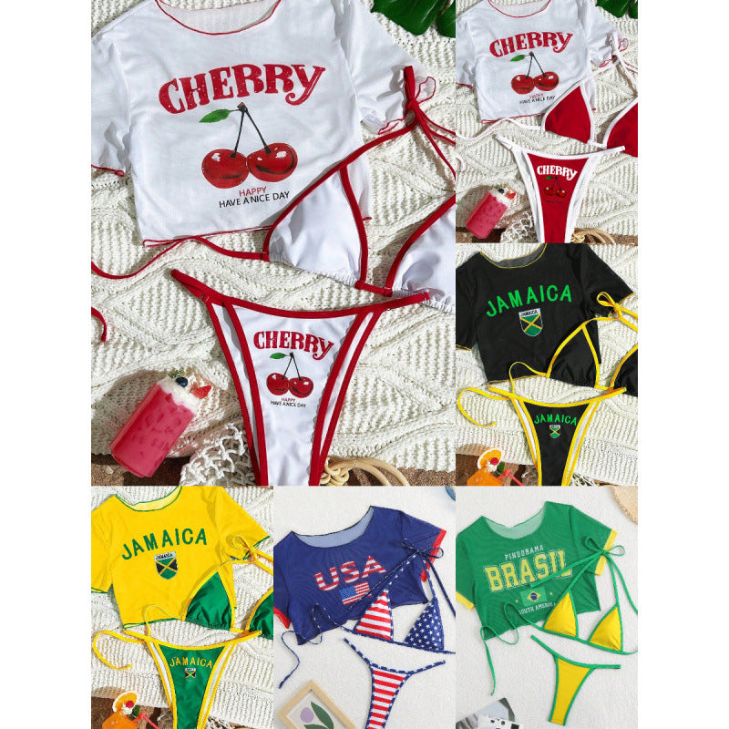 Women's Crop Top Bikini Set with Sporty Cut and Brazil Print Mune Fashion