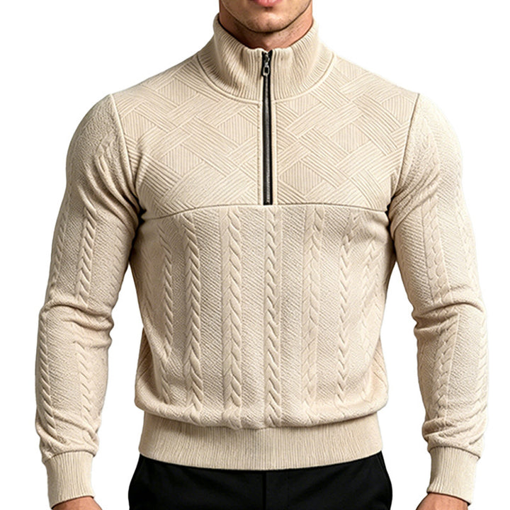 Men's knitted sweater with half zipper and cable pattern Mune Fashion