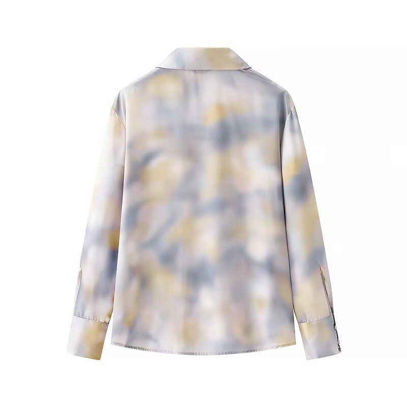 Women's Silky Two-Piece Blouse and Midi Skirt Set with A-Line Skirt and Abstract Watercolor Print Mune Fashion