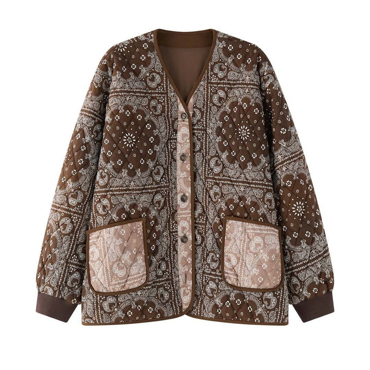 Women's quilted jacket with bandana print, oversized silhouette and patch pockets Mune Fashion